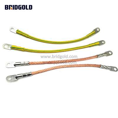 Highly quality ground strap flexible insulated copper stranded busbar with green-yellow PVC heat-shrinkable tube